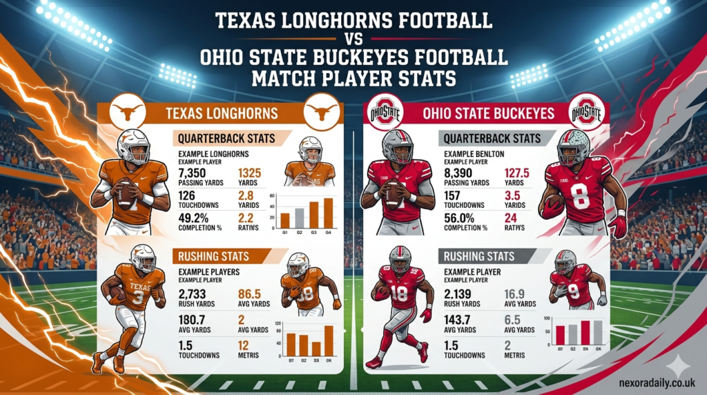 texas longhorns football vs ohio state buckeyes football match player stats