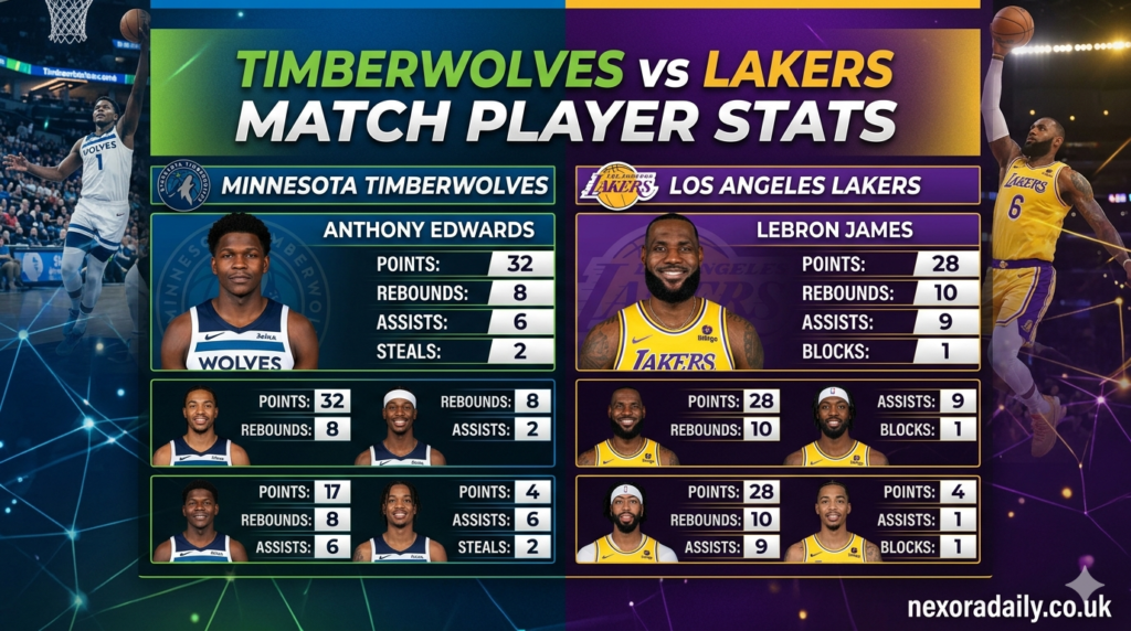 timberwolves vs lakers match player stats