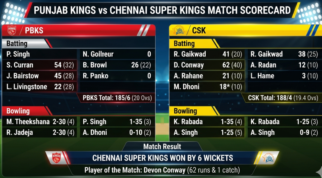 punjab kings vs chennai super kings match scorecard