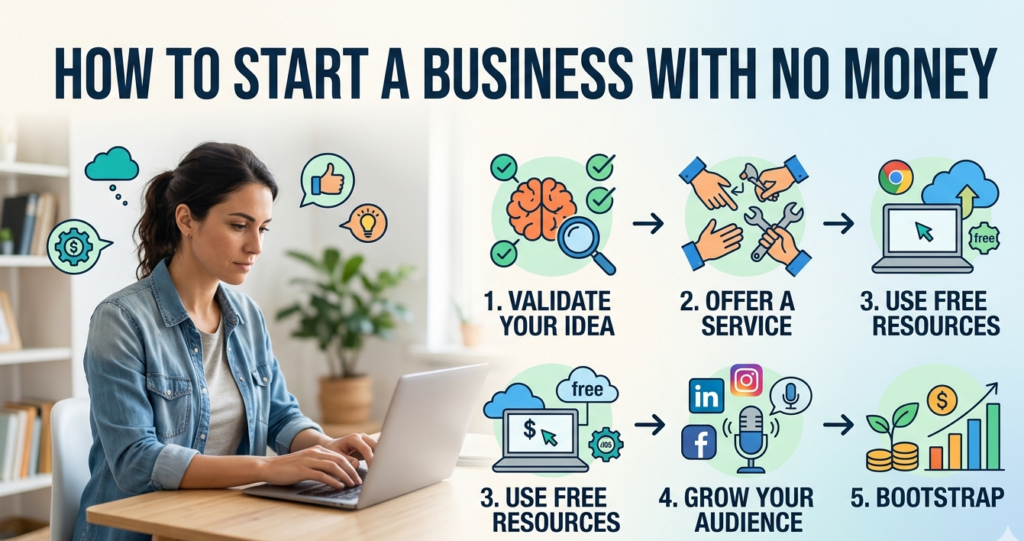 how to start a business with no money