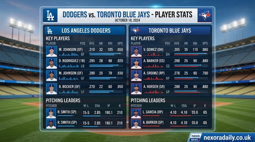 dodgers vs toronto blue jays match player stats